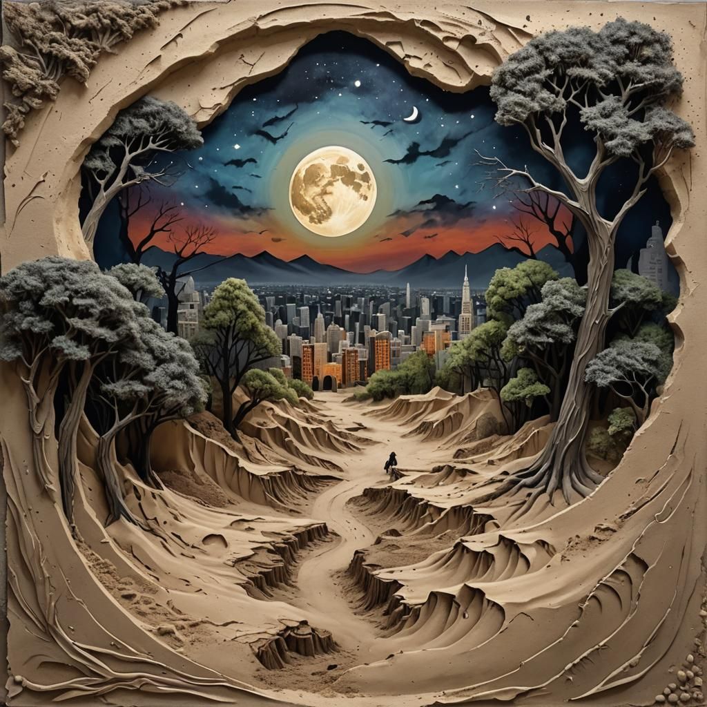Sculpted Sand Reveals Moonlit Urbanscape