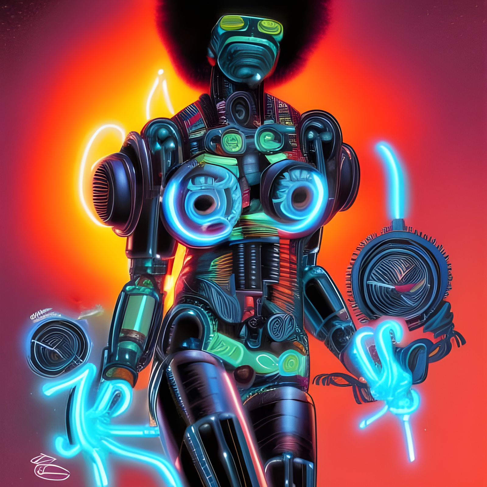 Neon Afro-Colombian Robot Comic Book Art