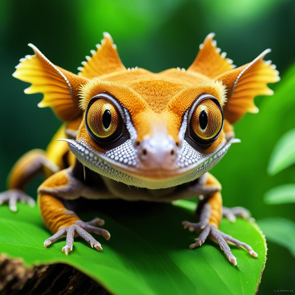 a cute crested gecko on a leaf