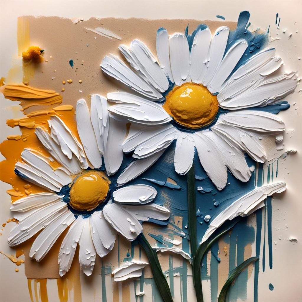 Daisy Sketch with Uneven Coloring, Streaks of Paint