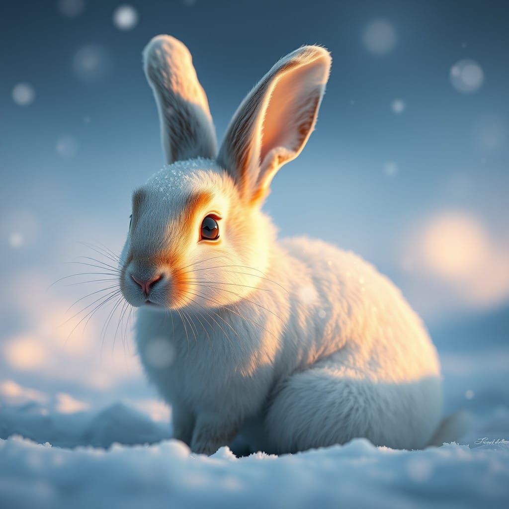 Snow Rabbit: Elegant, Serene, Close-Up Winter Portrait