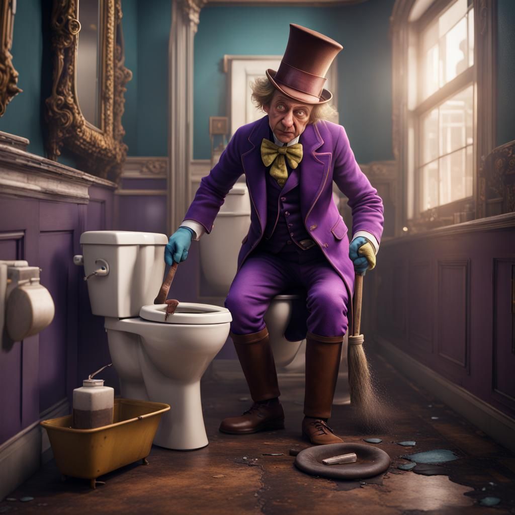 Willy Wonka's Disgusting Toilet Cleaning: Hyperrealistic Art