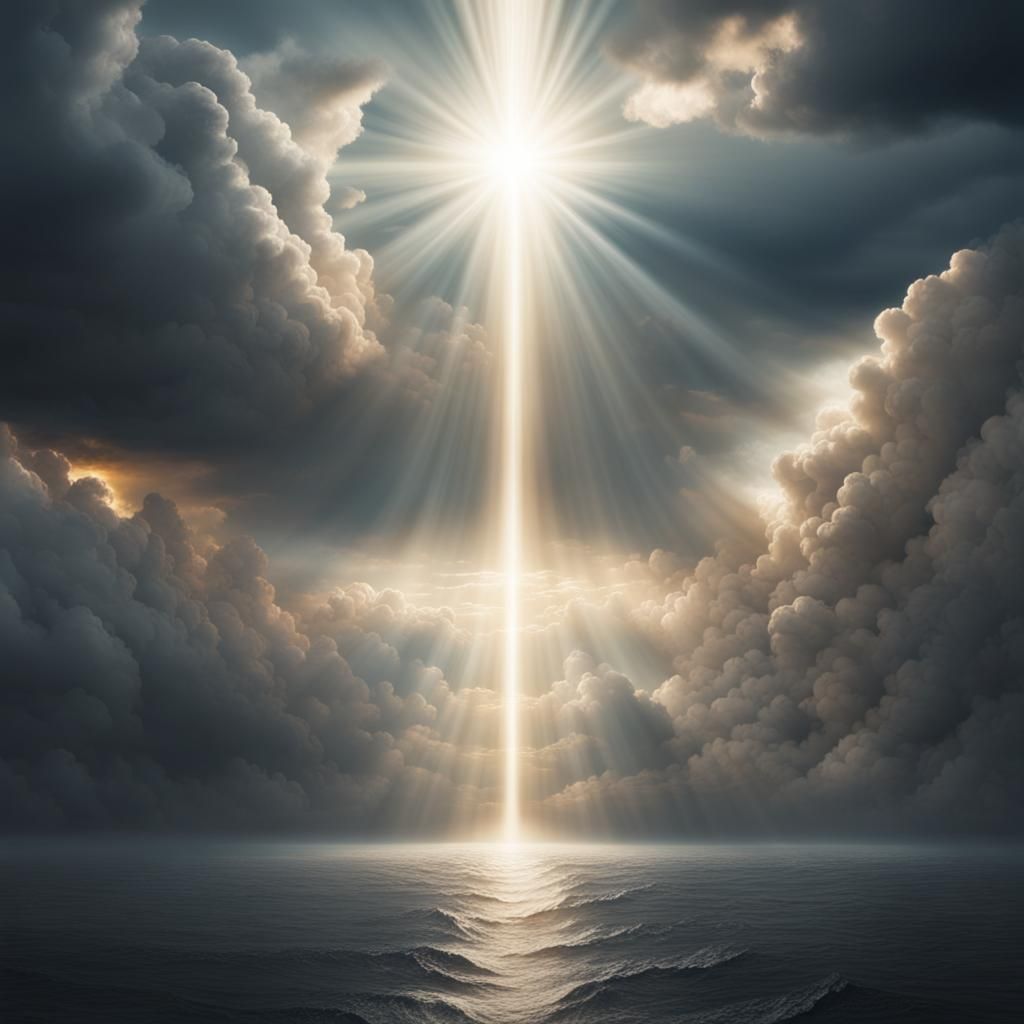 Divine Light Shining Through Clouds in Hyperrealism