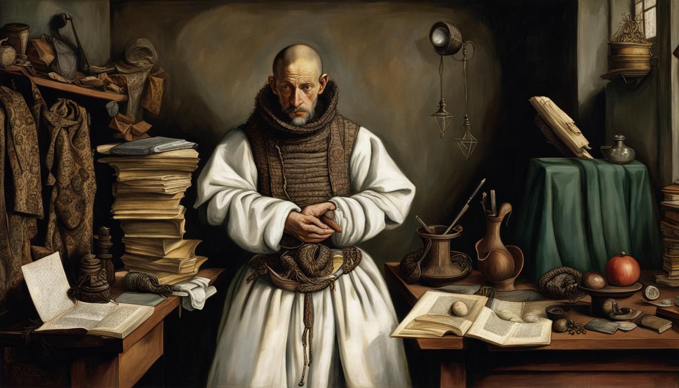 Monk in Office, Arcimboldo-Inspired Portrait