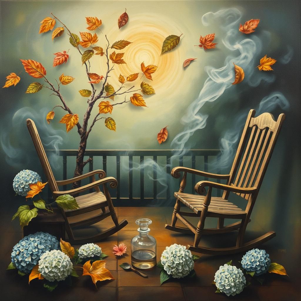 Surreal Autumn Mourning, Melting Oil on Canvas