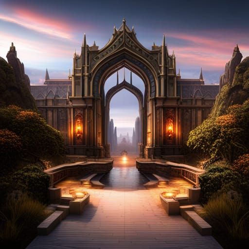 Symmetric Entrance: Detailed Matte Painting in Deep Color