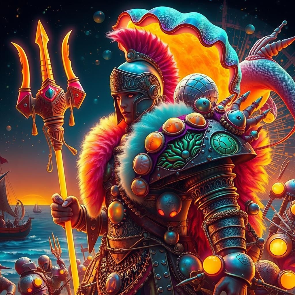 Clam-Headed Amazon Warrior Leading Fish Army