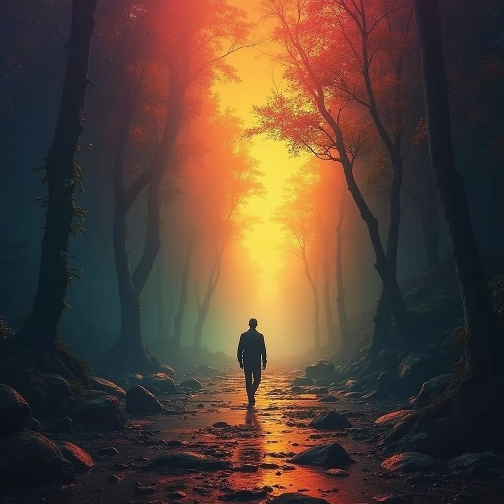 Mysterious Hero Walks Towards Neon Light