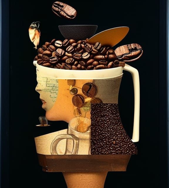 Coffee Assemblage in Mixed Media Style