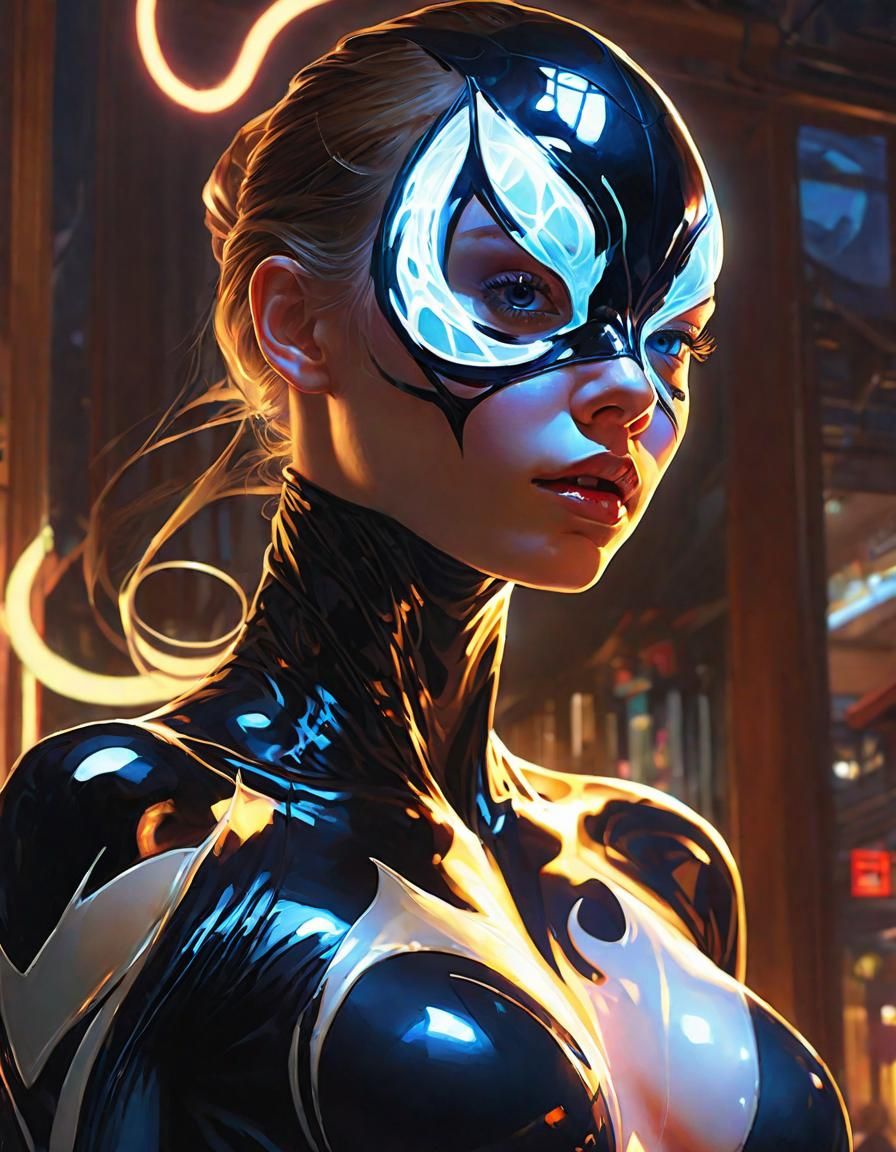 Girl with Symbiote Powers in Cyberpunk Style