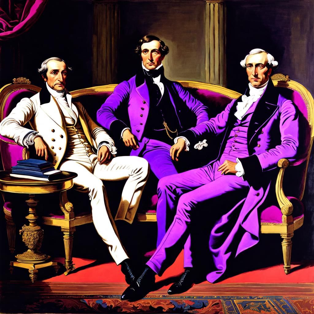 Elegant Men on a Couch in Purple: Ingres Style