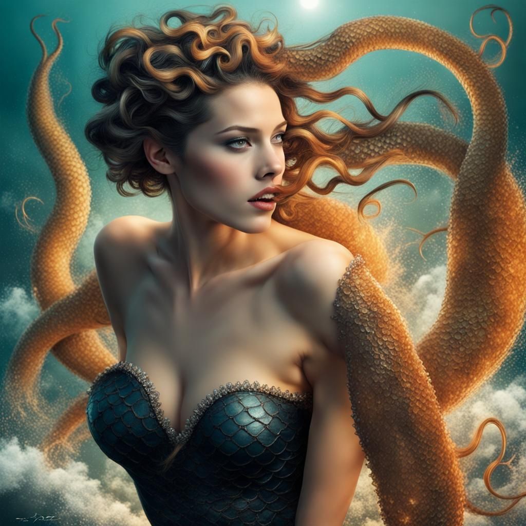 Dark Siren with Serpent Hair and Sharp Teeth