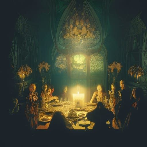 Magical Haunted Ghost Seance in Art Nouveau Style