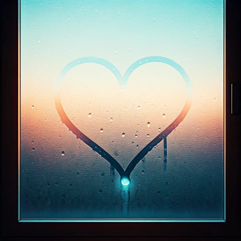 Anime-Inspired Heart on Foggy Windowpane