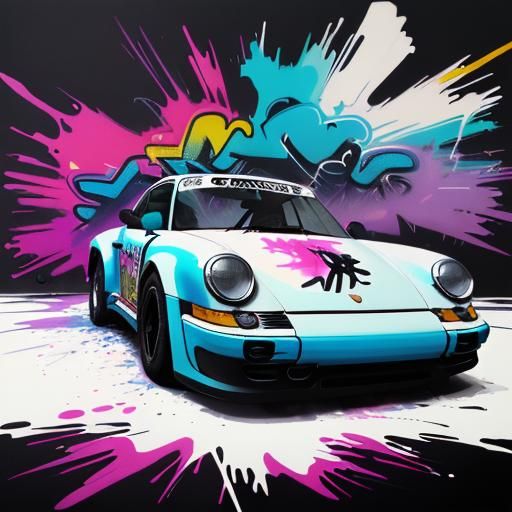 Porsche 80s Graffiti Street Art in Polychromatic Style