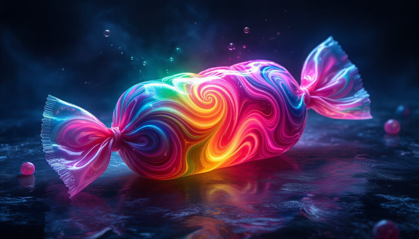 Magical Psychedelic Candy Glowing in Dreamscape
