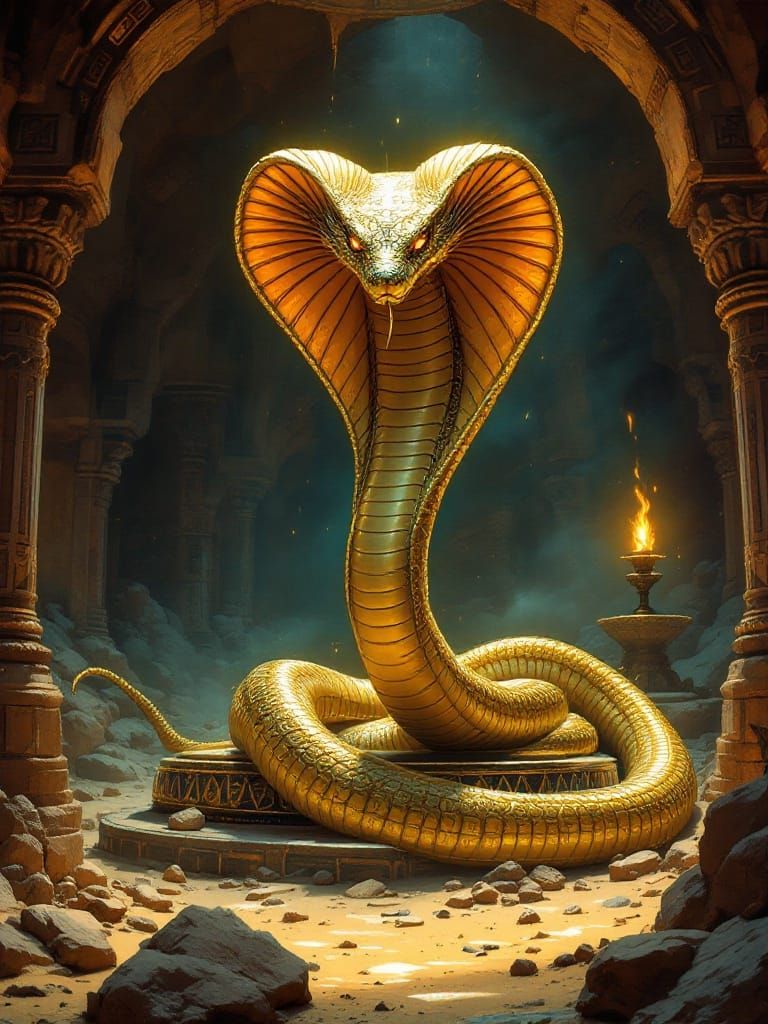 Spectacular Cobra Emerges from Ancient Temple Treasure