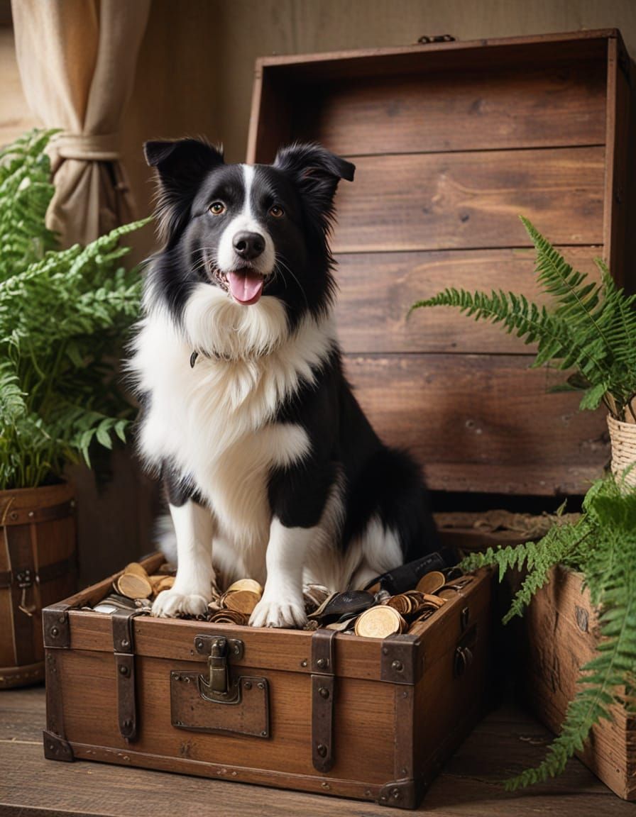 Fantasy Adventurer Guards Treasure with Loyal Canine Compani...