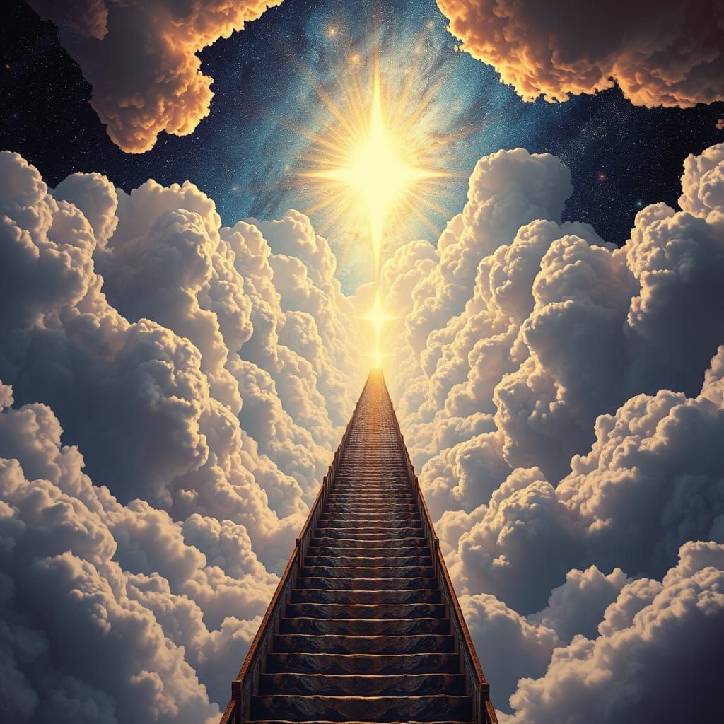 Epic Stairway to Heaven Through Clouds and Stars
