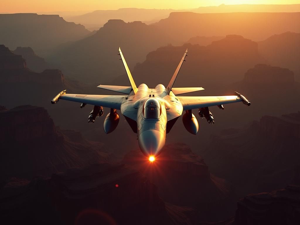 F14 Tomcat Soaring Through Grand Canyon at Sunset