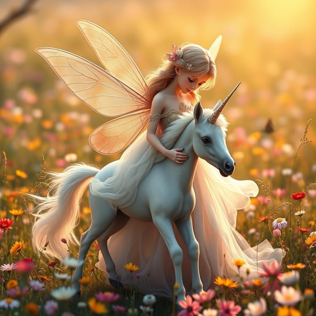 Hyper realistic Cute ethereal Unicorn foal being trained by ...