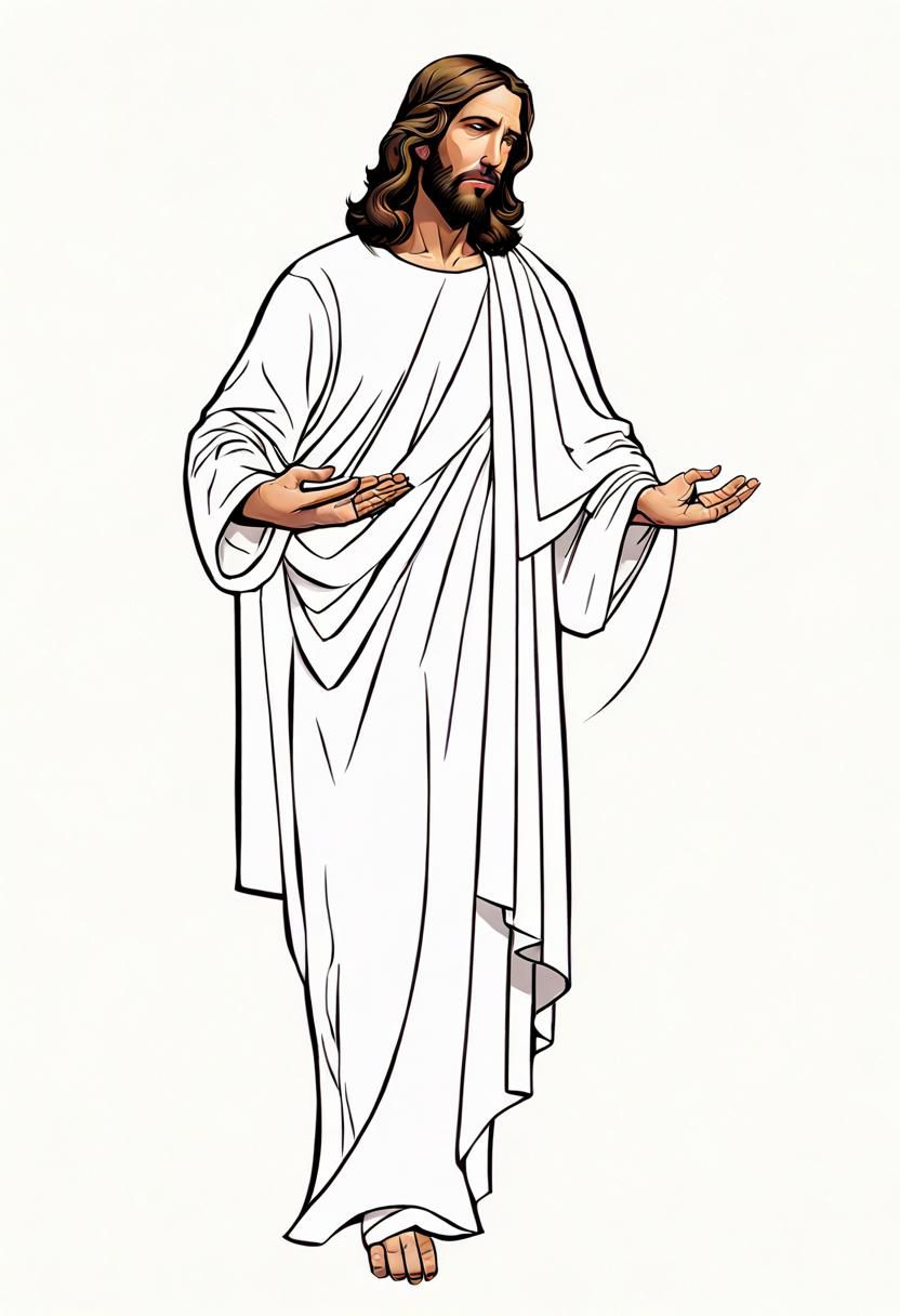 Compassionate Jesus Holding Boy's Hand: Gouache Style