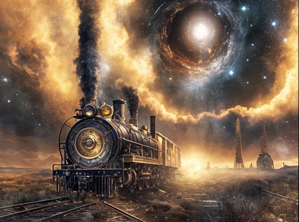 Majestic Victorian Steam Engine Space Train in Steampunk Cos...
