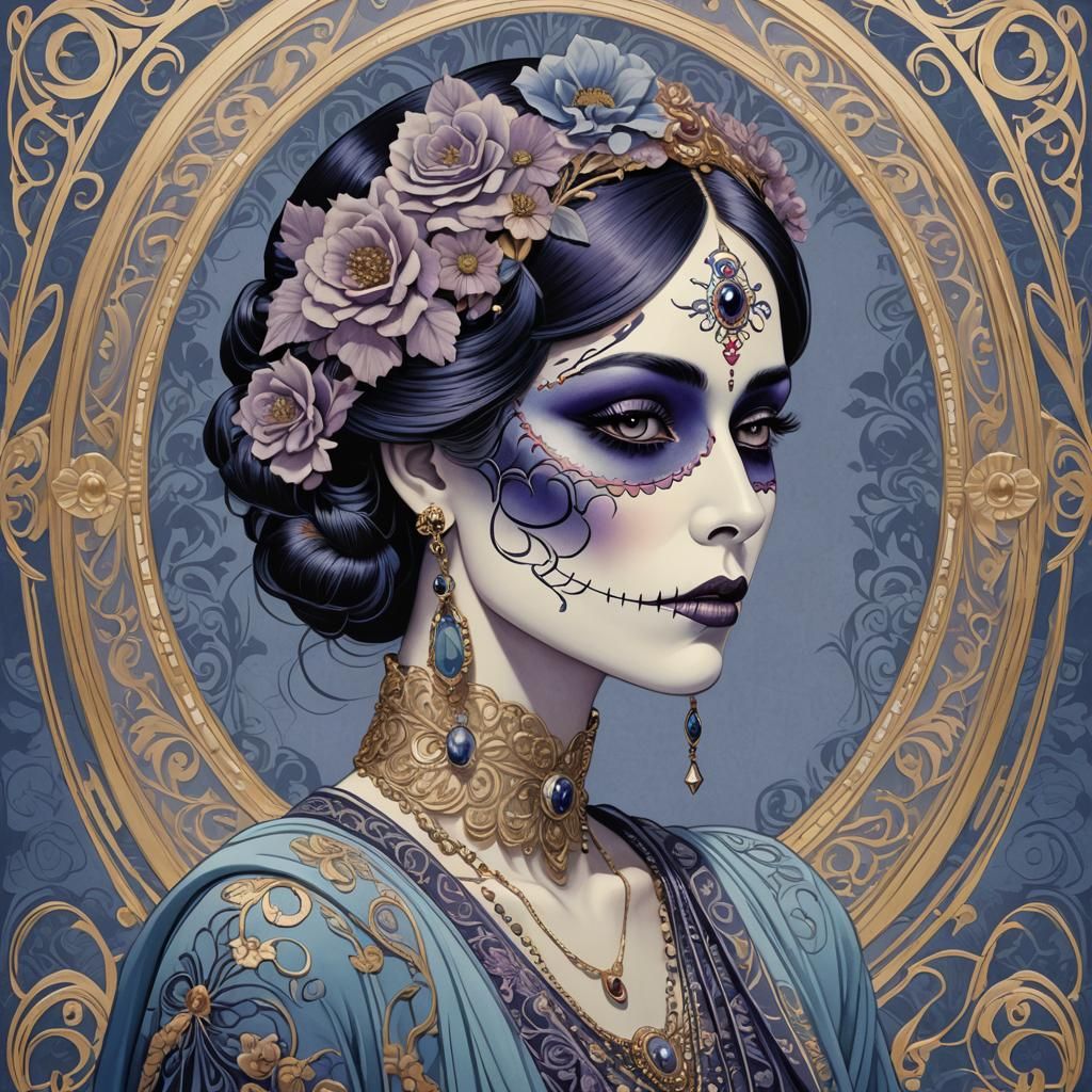 Day of the Dead Woman in Art Deco Style