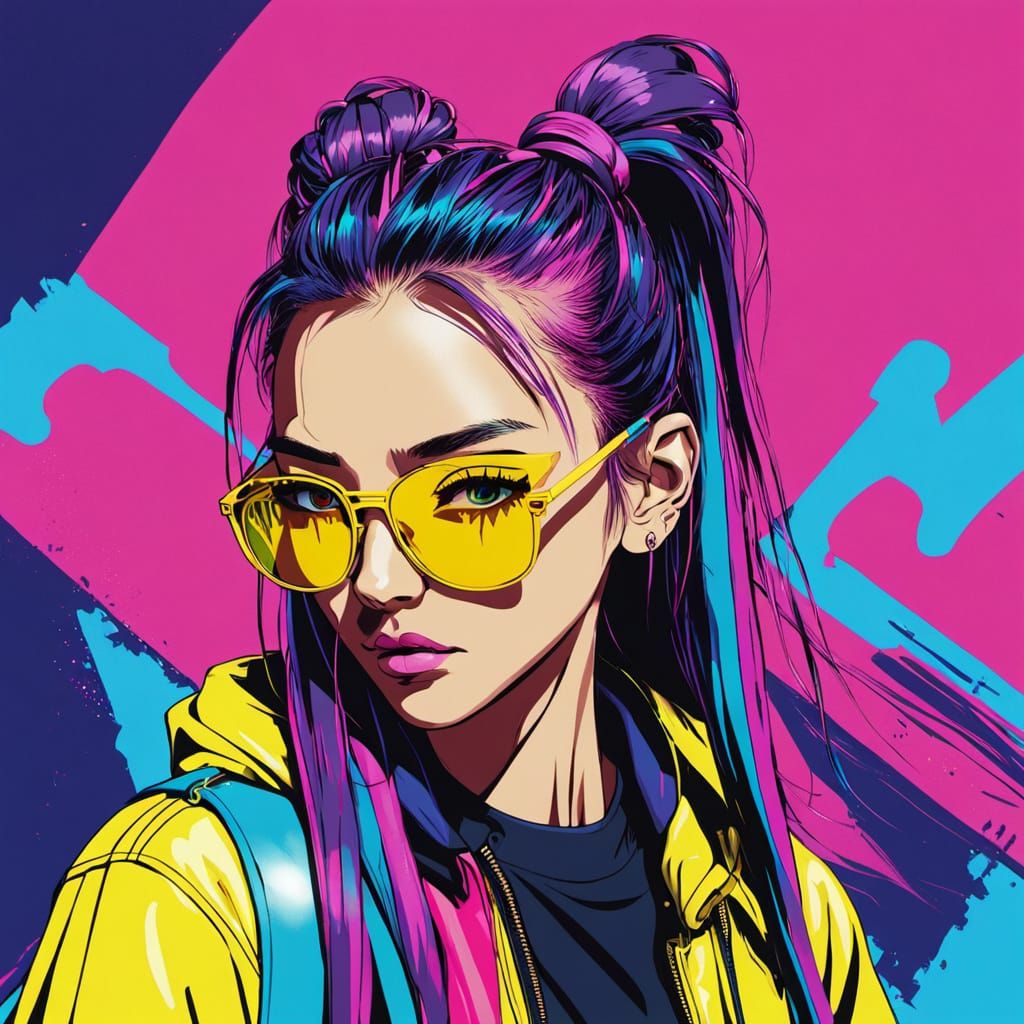 Anime Girl with Sunglasses in Pop Art Style