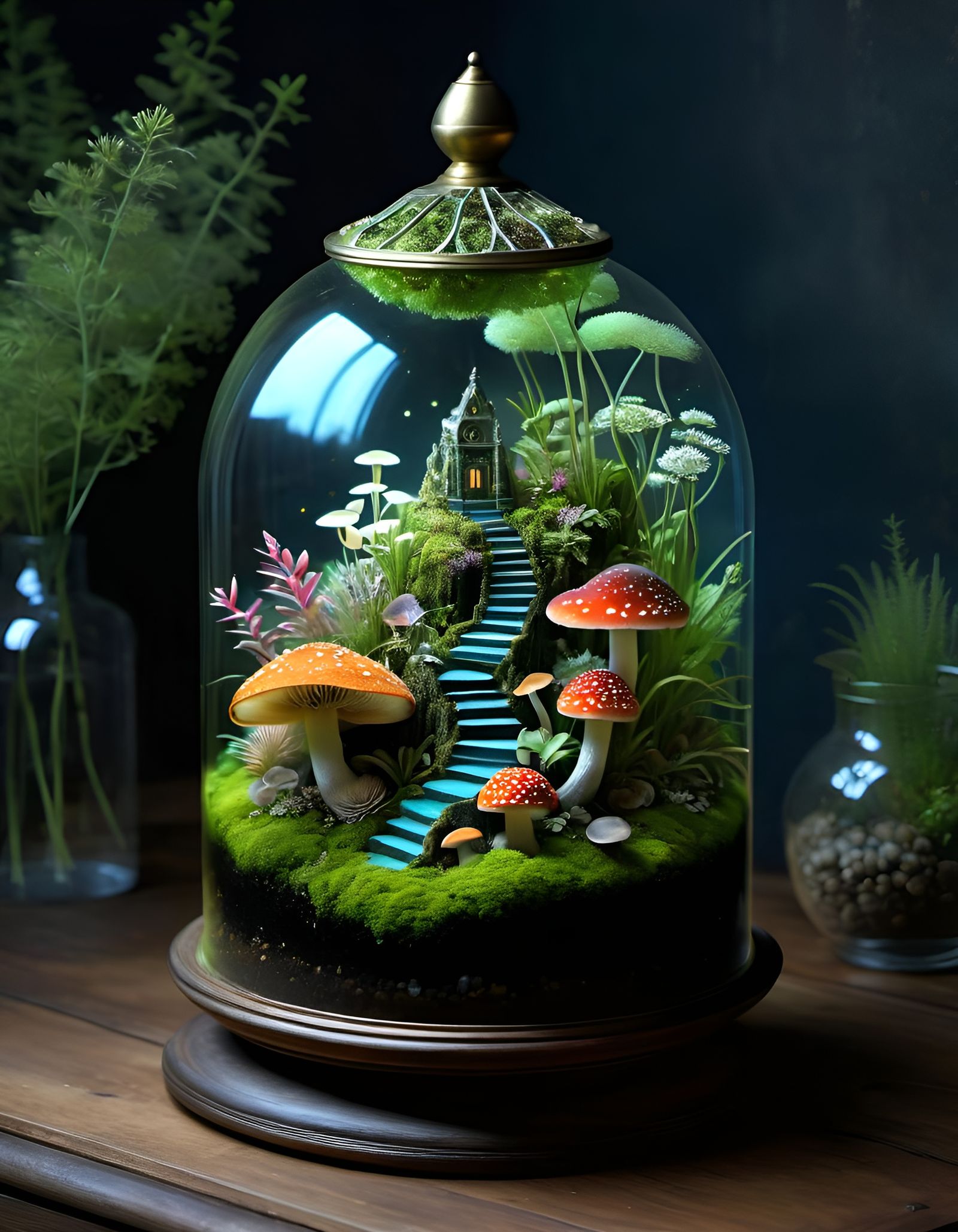 Bioluminescent Terrarium: Intricate Mini Habitat in 16k