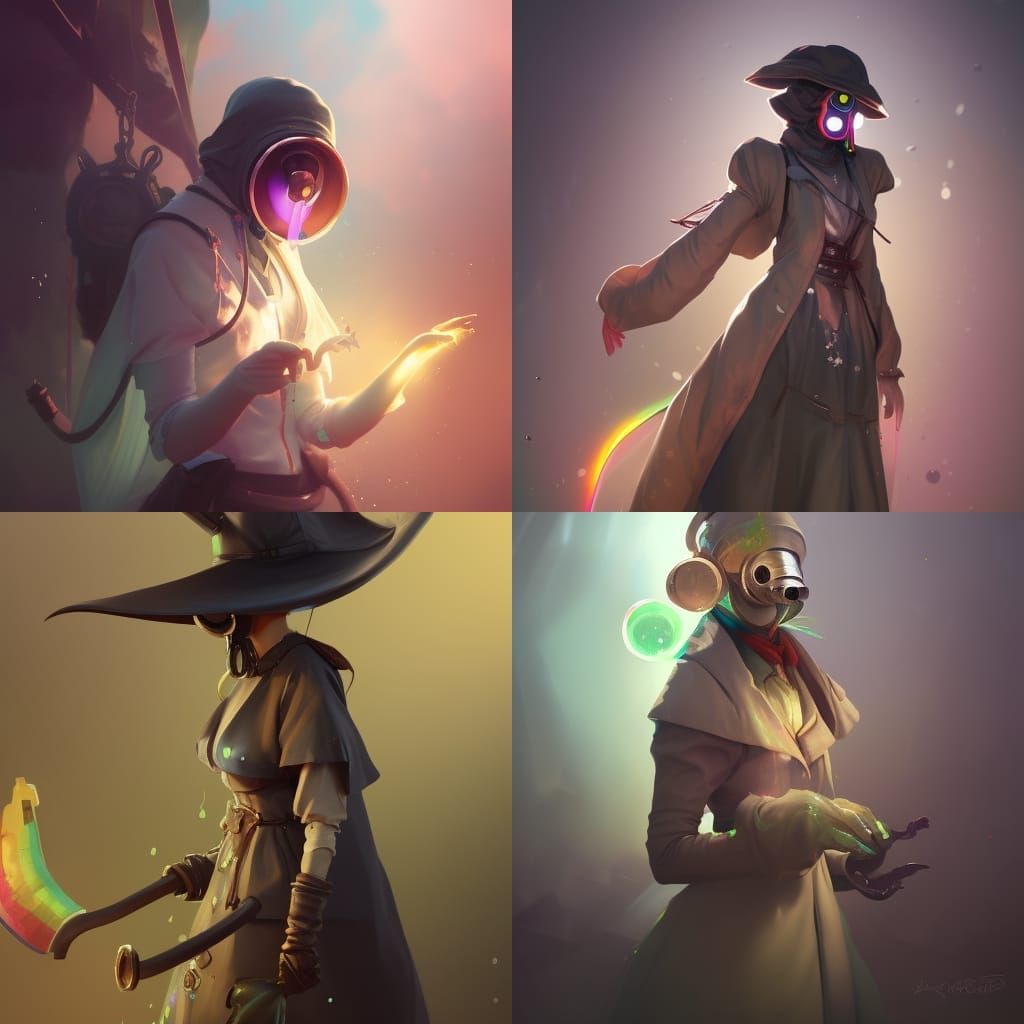Kawaii plague doctor girl rainbows slime scientist