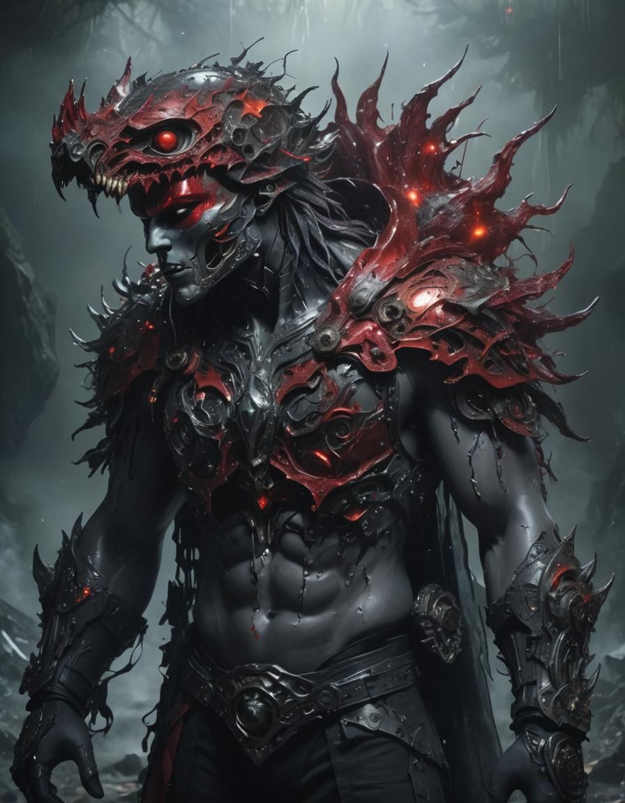 Futuristic Mask in Red and Gray, Digital Art