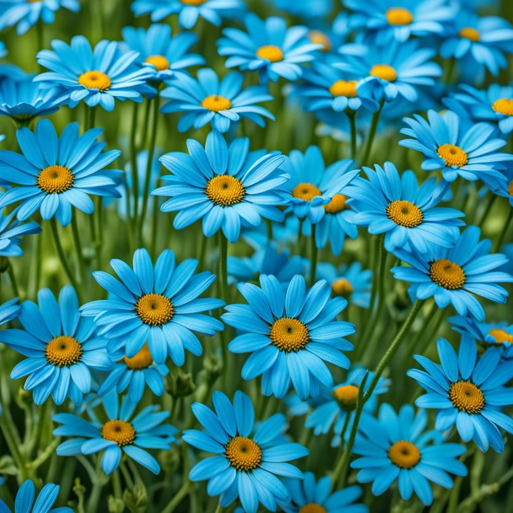 Surreal Macro Photography of Vibrant Blue Daisies in Stunnin...