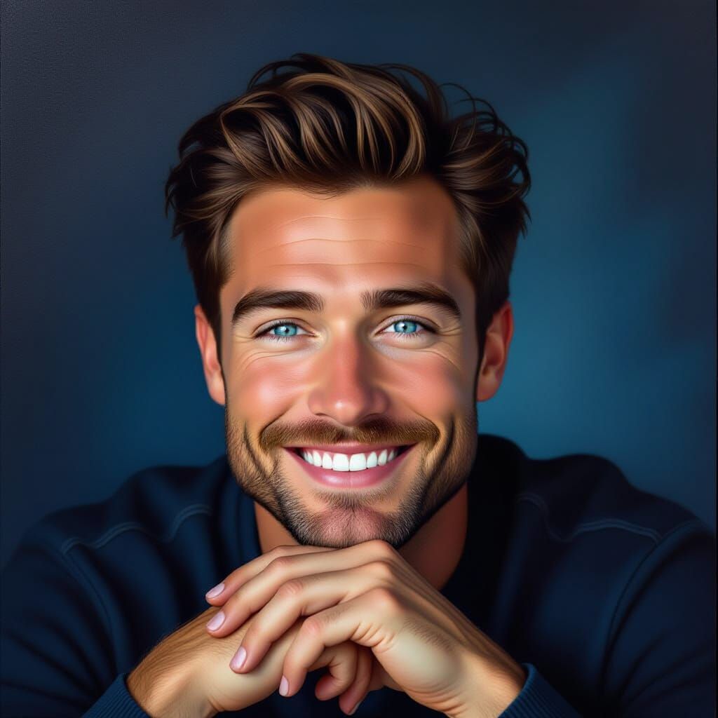 Man with Blue Eyes and Brown Hair in Painterly Style