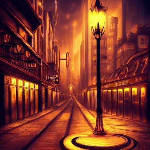 Night City Streets with Steampunk Engine