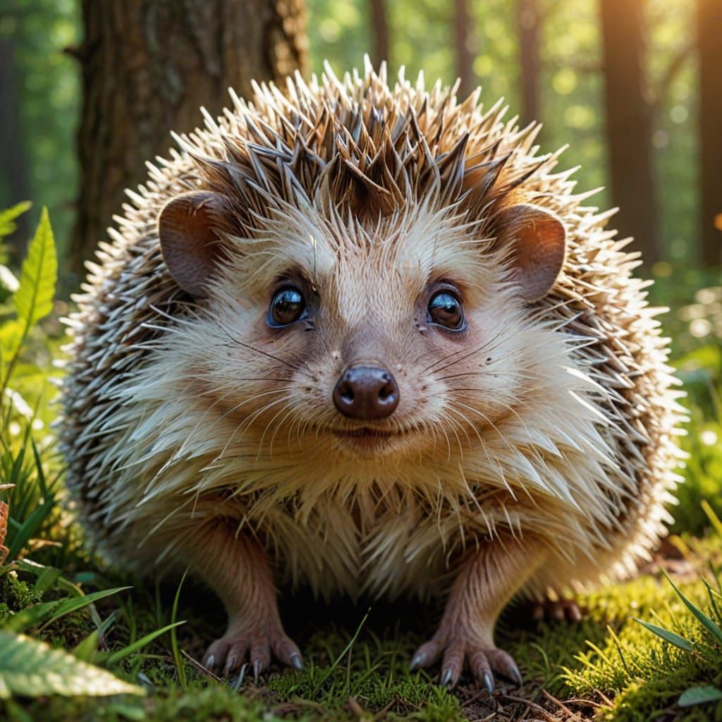 Cartoon Hedgehog with Colorful Spines in Forest