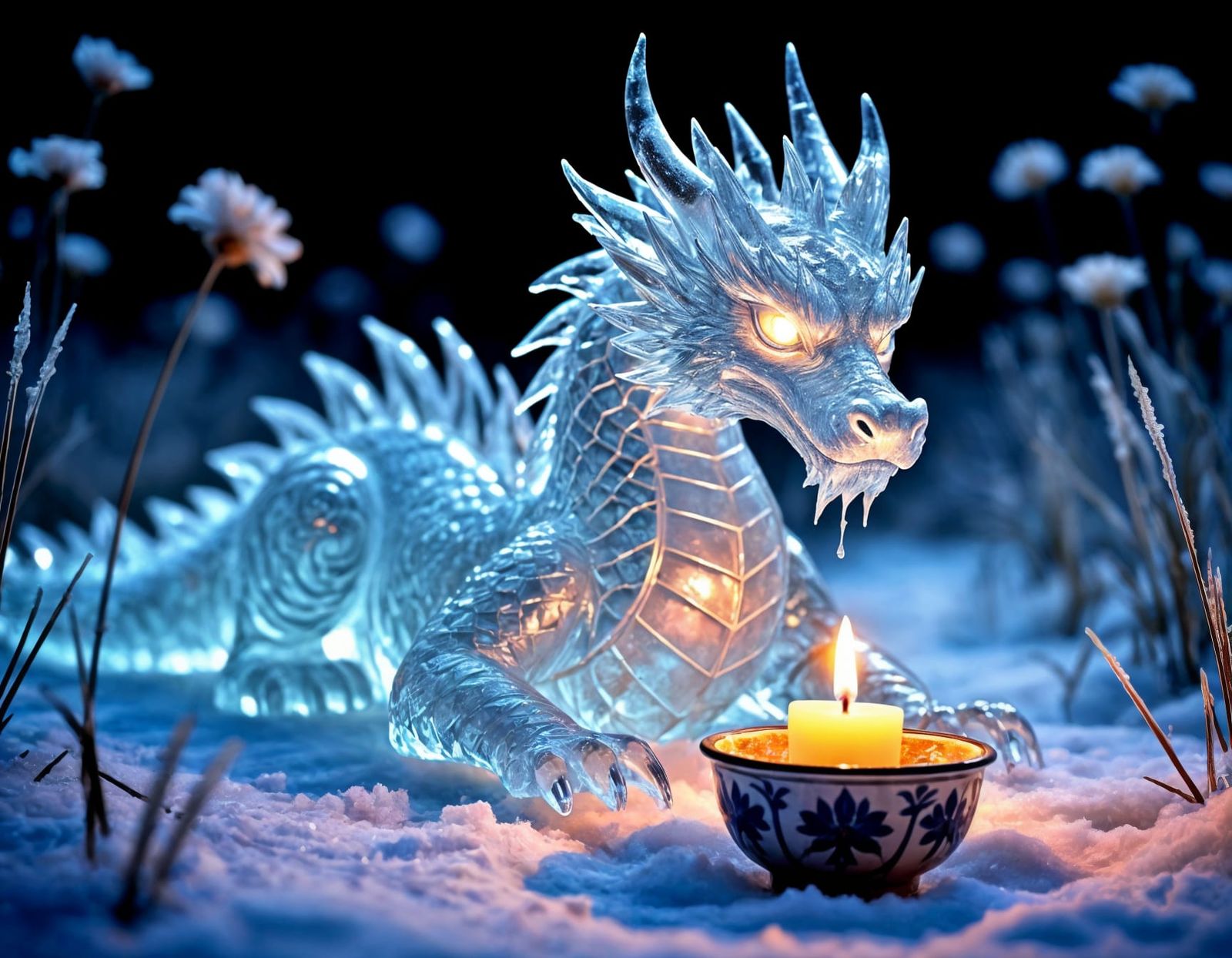 Ice dragon contemplates fire