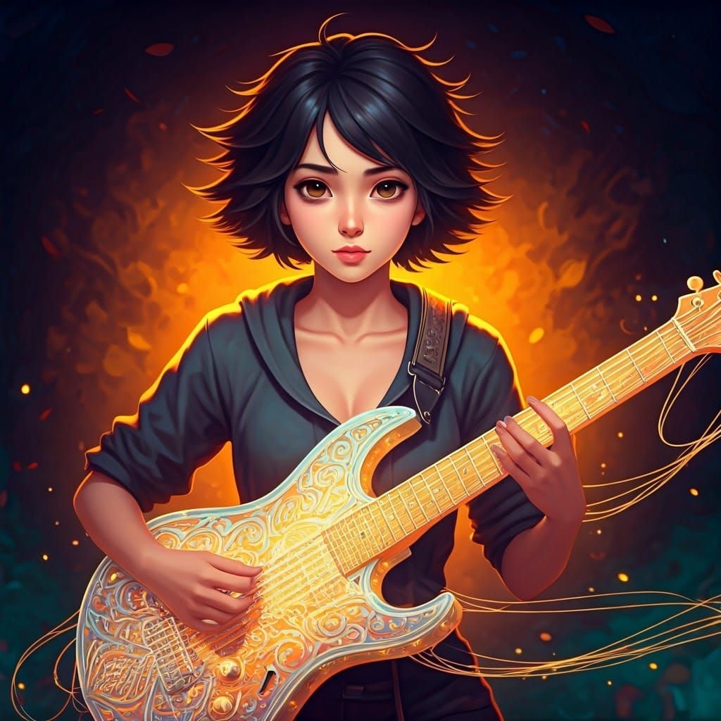 Anime Thai Woman Playing Ethereal Guitar