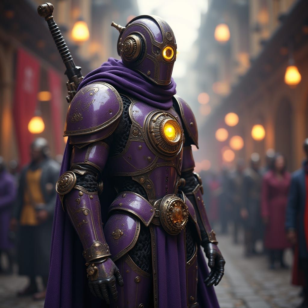 Steampunk Paladin in Medieval World: Cinematic Still