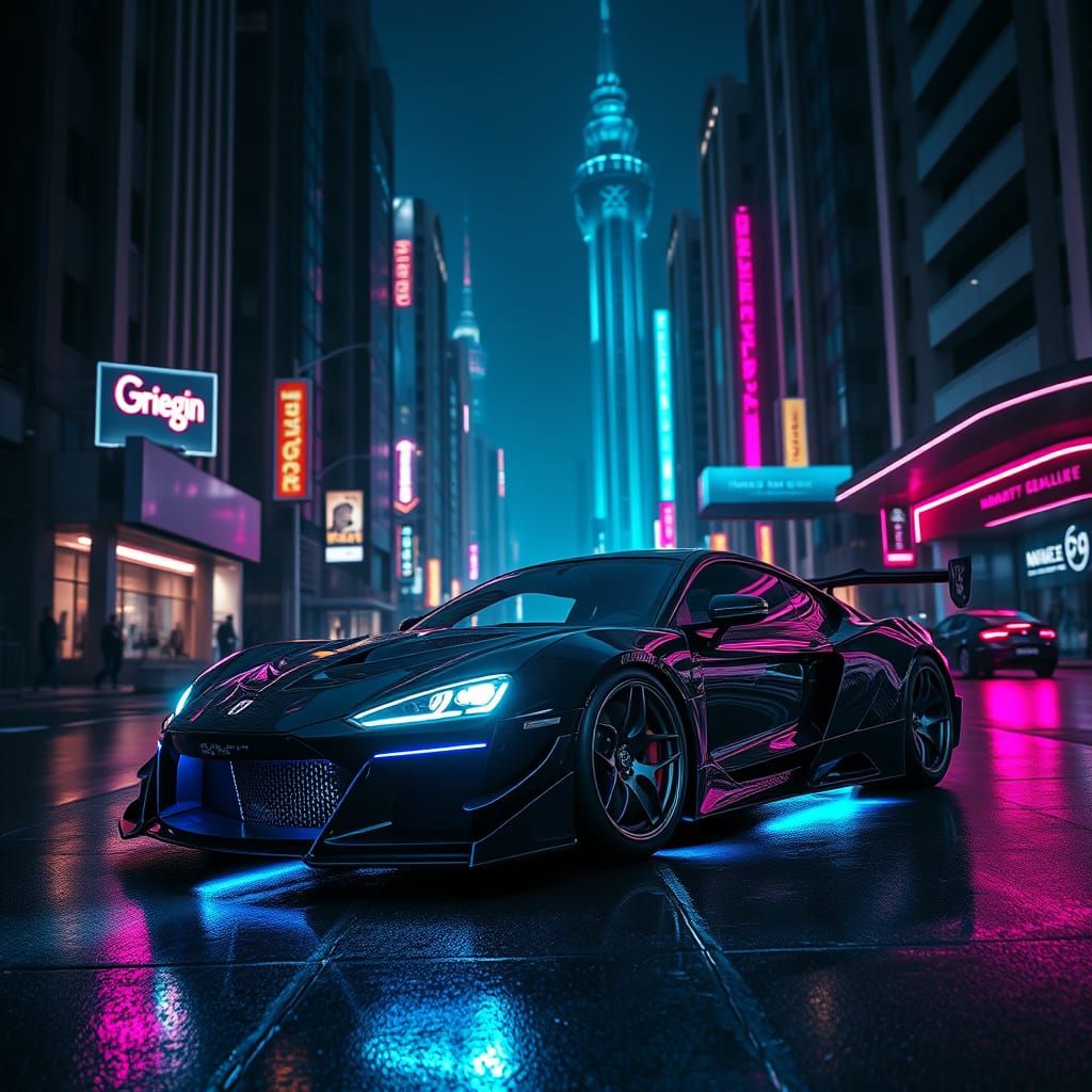 Cyberpunk Dubai Street Scene with Phantom Wraith