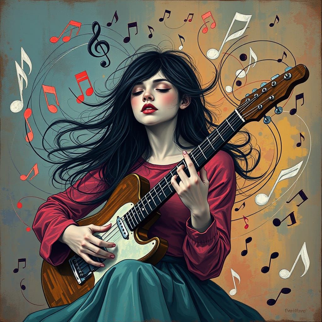 Vibrant Melodic Muse in Whirlwind of Creativity