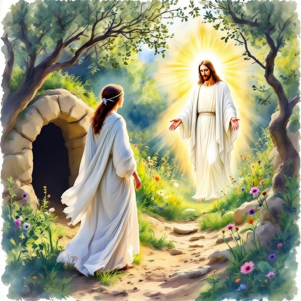 Mary Magdalene Meets the Resurrected Jesus in a Vibrant Wate...