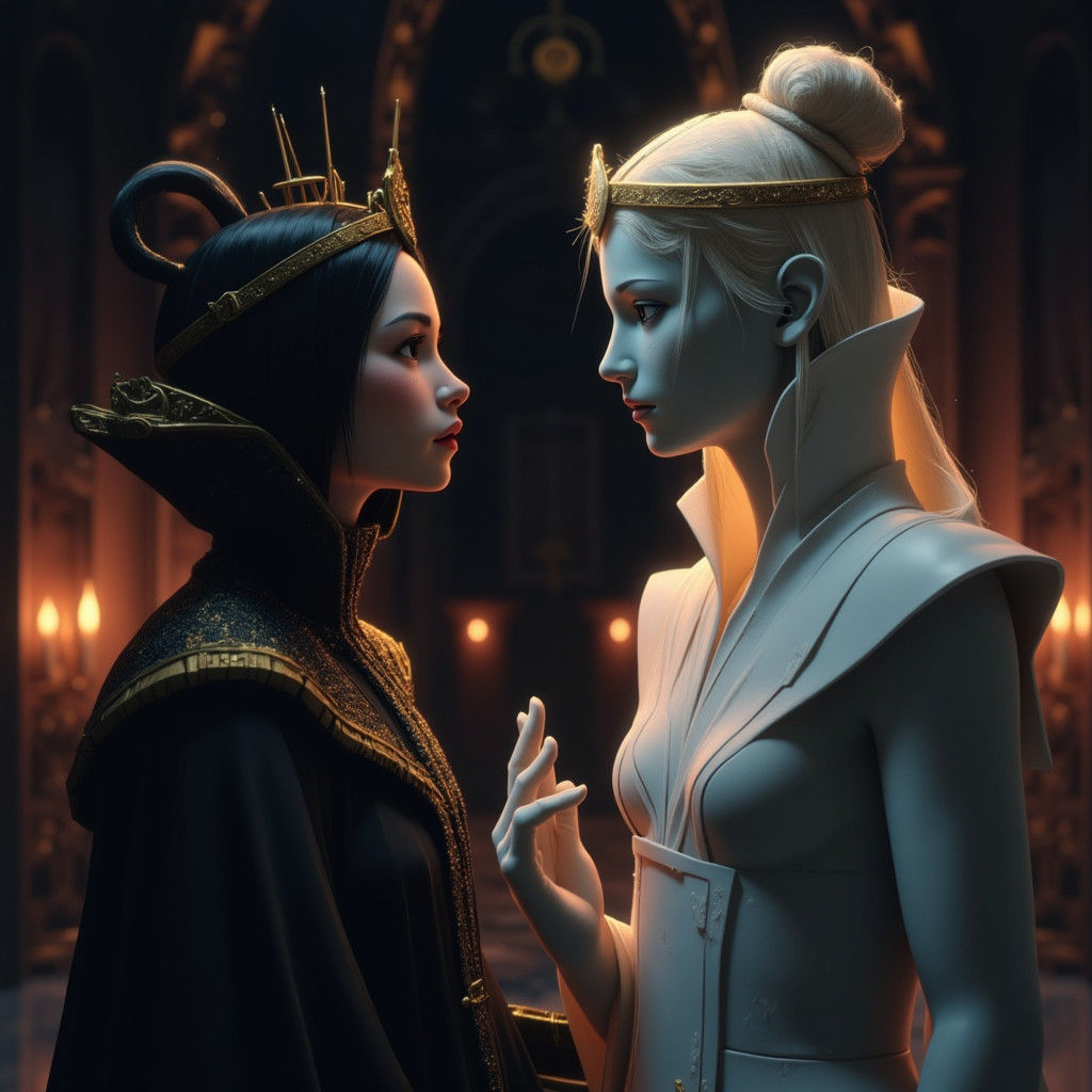 Evil Queen Transforms Snow White: Art Nouveau Portrait