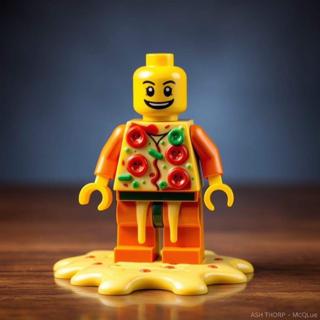 Vibrant Pizza Lego Sculpture in Whimsical Style