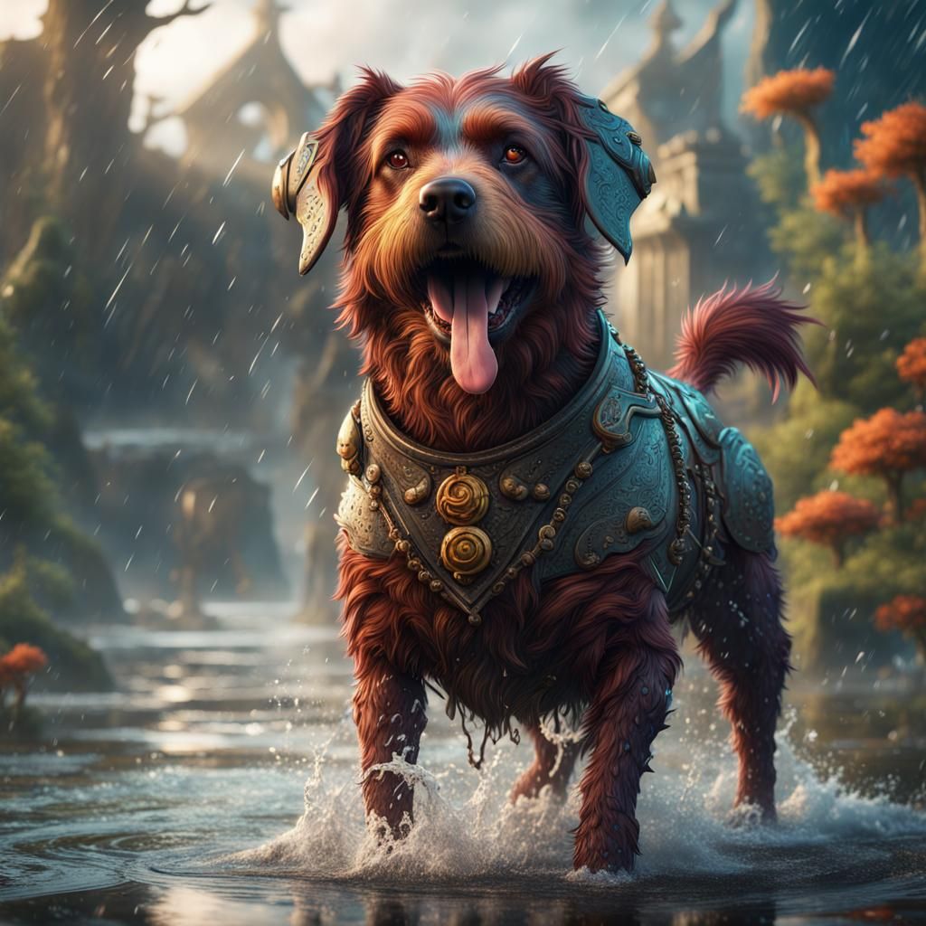 Fantastical Wet Dog in Detailed Matte Painting