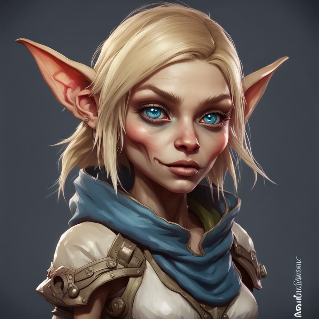 Chibi Goblin Portrait in Art Nouveau Style