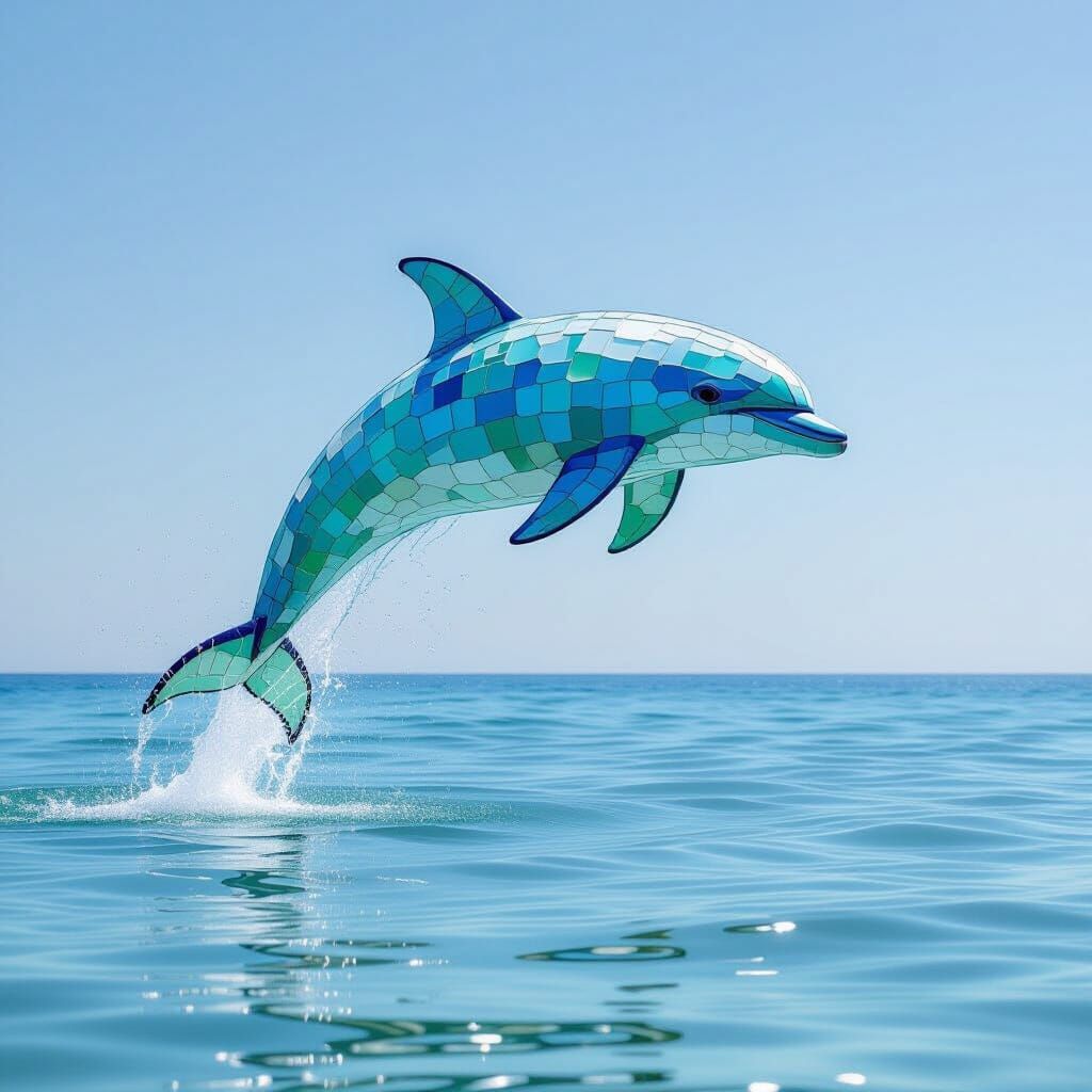 Modern Sea Glass Dolphin Sculpture in Calm Ocean