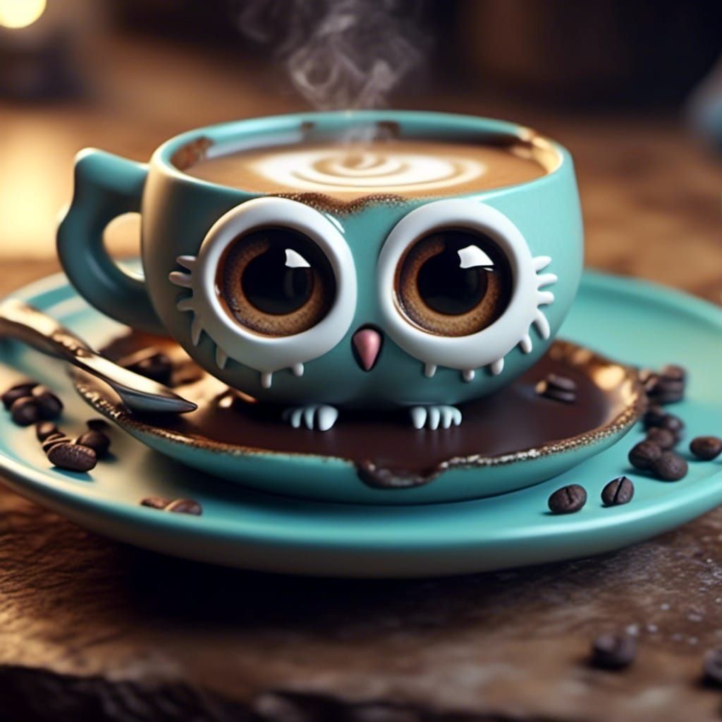 Cartoon Coffee Cup with Scary Eyes in 3D Render