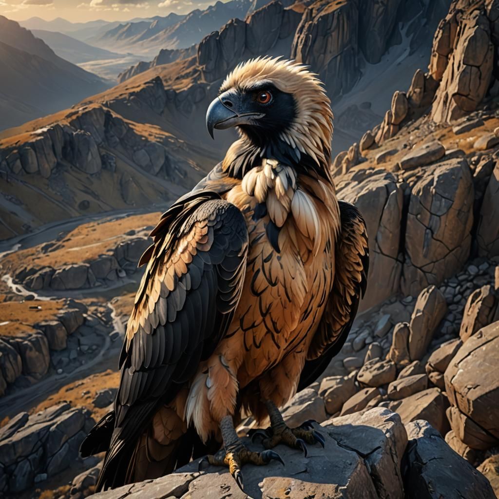 Hyperrealistic Portrait of a Majestic Bearded Vulture