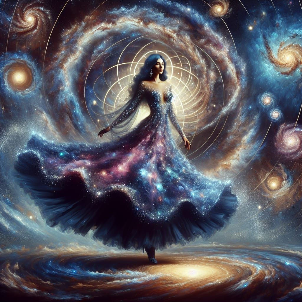 Ethereal Woman Emerges from Spinning Galaxy